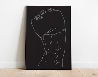 Impression d'art au trait silhouette masculine : décoration murale torse (téléchargement numérique)