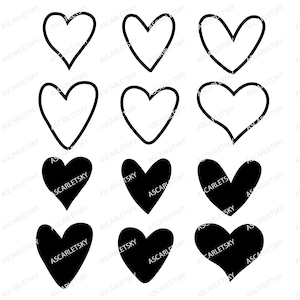 May include: Nine heart illustrations in a grid pattern. The hearts are in two styles: outlined and solid black. The image has the watermark "ASCARLETSKY" repeated throughout.