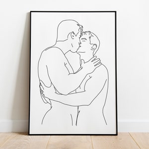 Two Guys Kissing, Gay Art, Gay Print Poster, Man Line Art Print, Male Body Line Art, Gay Wall Art, Gay Line Art, Digital download
