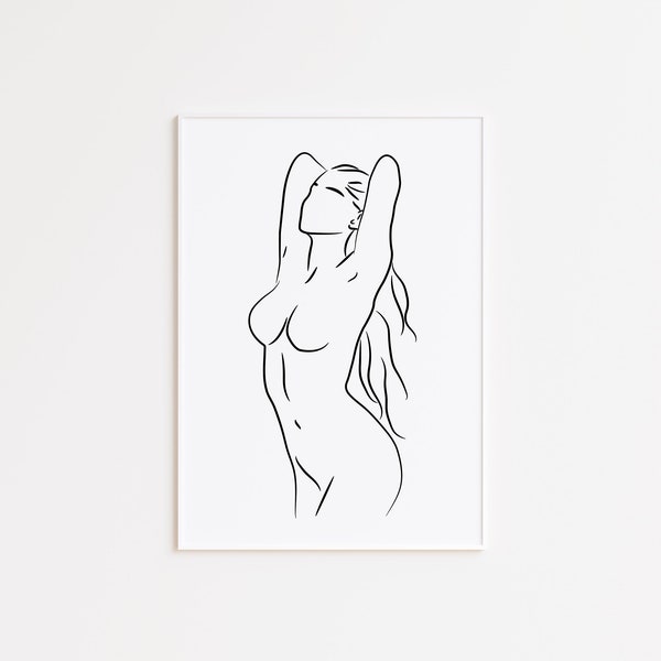 Woman Line Drawing Art Print, Naked woman body line drawing art print, Female Body Print Poster, Modern Body Line Art, Digital Download