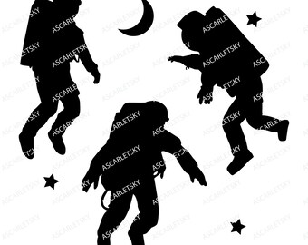Astronaut Silhouette SVG Clipart, Space (png, pdf, eps, dxf) (Digital Download)