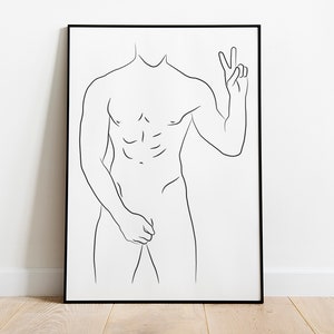 Male raising two fingers up, Man Line Art Print, Printable Wall Art, Line Art Print, Line Art Man, Gay Art, Digital Download