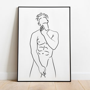 Man Line Art Print, afdrukbare muurkunst, Line Art Print, Line Art Man, Gay Art, digitale download