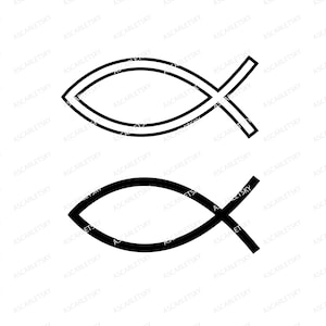 Puede incluir: Dos contornos en blanco y negro del símbolo Ichthys, un pez estilizado, un símbolo cristiano.
