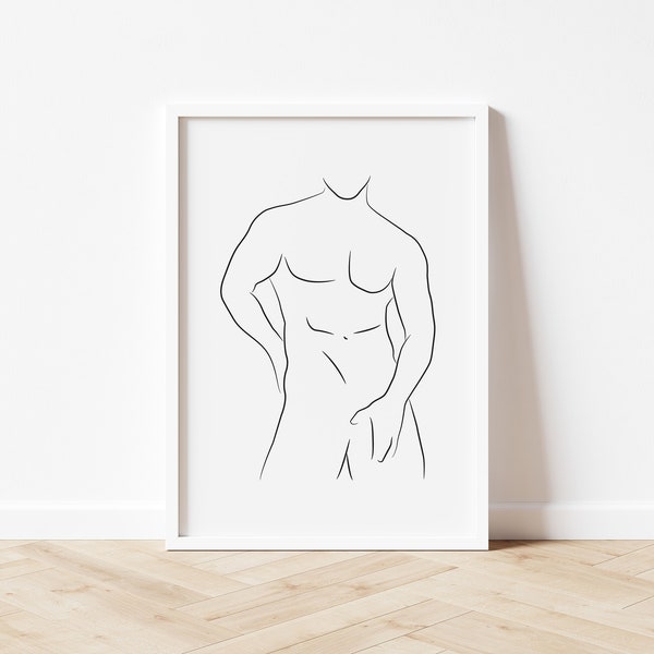 Man Line Art Print, Abstract Male Body Poster, Man Silhouette Wall Art, Printable Wall Art, Digital Download