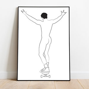 Skateboard Man, Man Art Print, Man Line Art Print, Male Wall Art Decor, Gay Poster, Gay Wall Art, Printable Wall Art