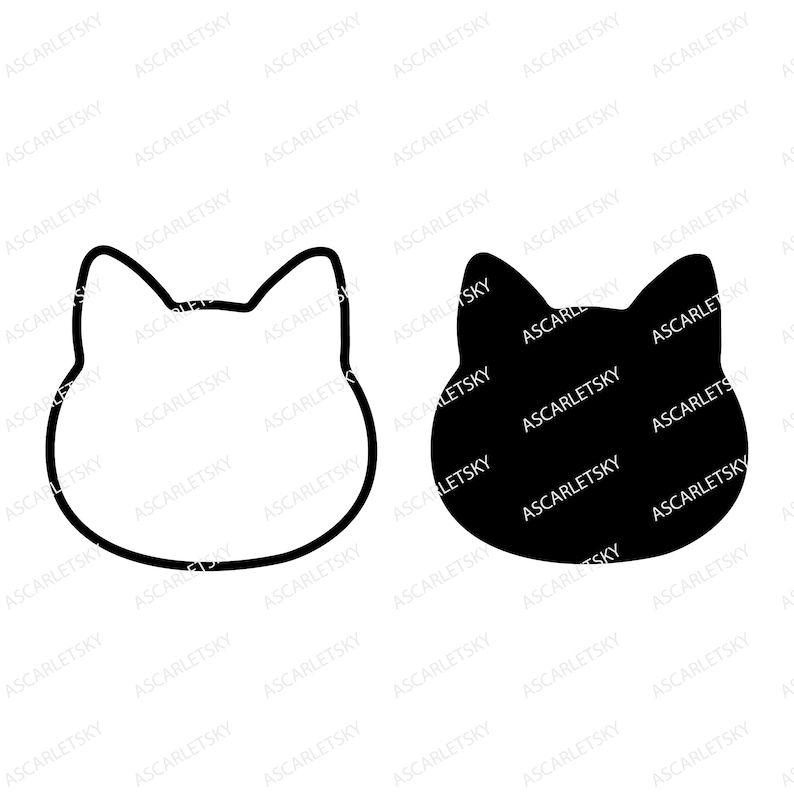 May include: Two black line drawings of cats. The cat on the left is an outline, while the cat on the right is filled in.