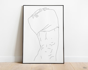 Impression d'art au trait masculin : silhouette torse, décoration murale gay (téléchargement numérique)