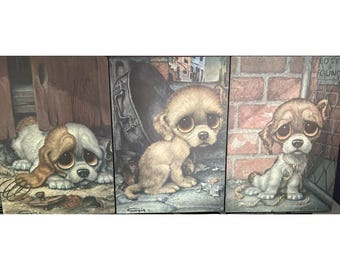 Vintage GIA Big Sad Eyes Pity Pound Puppy 10 x 13 inch foto's afdrukken set van 3
