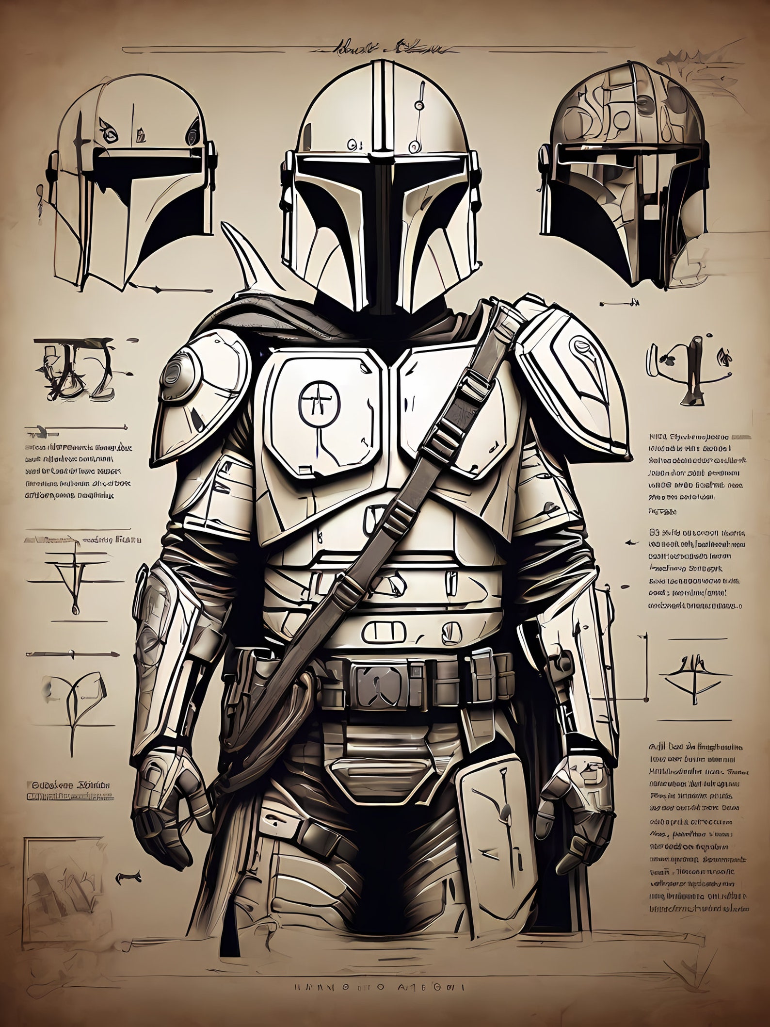 Star Wars Mandalorian Sketches - Digital Art Prints for T-shirts