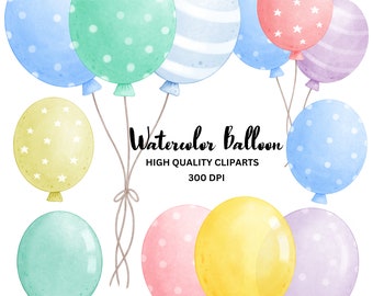Watercolor Balloons Clipart: Hand-Drawn PNG Set (Digital Download)