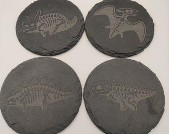 Jurassic Sips - Fossil Engraved Slate Coasters, Set of 4