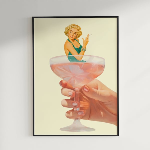 Retro Martini Vintage Pin Up Cigarette Doll Classic Wall Print Art Quirky Vintage Retro Grain Wall Print Decor