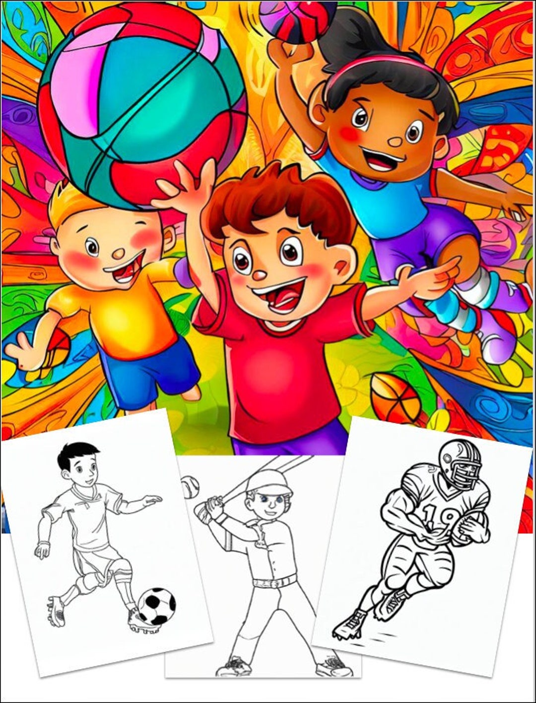 Kids Sports Coloring Pages Set - Etsy