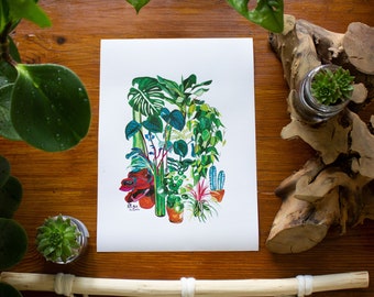 Plant Lover Art Print, Botanical Illustration, Plant Poster, Woodland Nursery, Woodland Wall Art, Watercolor Plants,  Cute Print, Poster