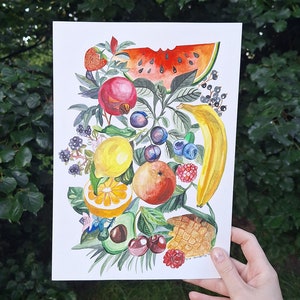 Original watercolour and gouache painting of fruits, Original Art, Fruit, Healthy food, Gift Art, Room Wall Art, Cozy