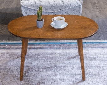 Unique Walnut Wood Coffee Table, Handmade Mid-Century Modern End Furniture Low Rustic Home Decor