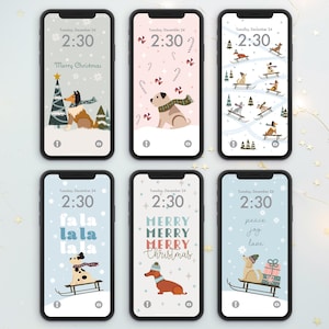 Christmas iPhone Wallpaper, Dog-themed Holiday Wallpaper, Phone Wallpaper, iPhone Wallpaper Holiday, Christmas Wallpaper, Digital Download