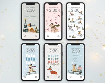 Dog Christmas iPhone Wallpaper: Holiday Set (Digital Download)