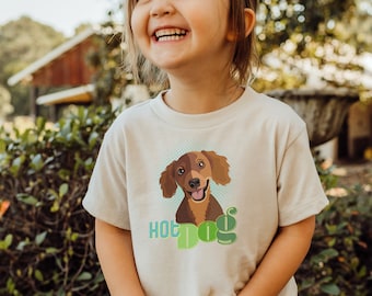 Toddler T-Shirt - Hot Dog, Toddler & Youth Tee, Kids Dog Shirt, Dog T-shirt Kid, Dachshund Gifts, Toddler Tee Shirt, Weiner Dog Gifts