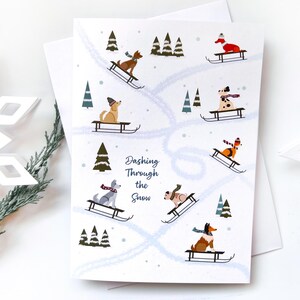 Dog Sledding Christmas Card, Dog Card, Christmas Card, Dog Sled, Funny Dog Christmas Card, Dog Holiday Card, Pet Holiday Card, Cute Dog Card