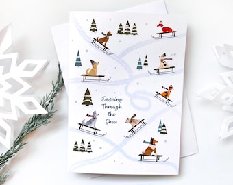 Dog Sledding Christmas Card, Dog Card, Christmas Card, Dog Sled, Funny Dog Christmas Card, Dog Holiday Card, Pet Holiday Card, Cute Dog Card