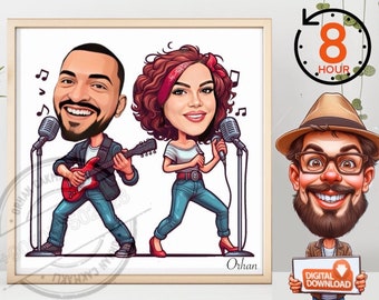 Retrato caricaturesco musical personalizado a partir de una foto, regalo personalizado (descarga digital)