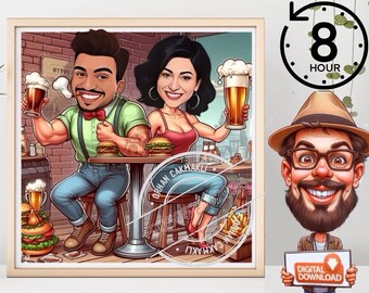 100% personalizado, caricatura personalizada para pub, regalo de aniversario, retrato de boda, bocetos a partir de fotos, regalos personalizados
