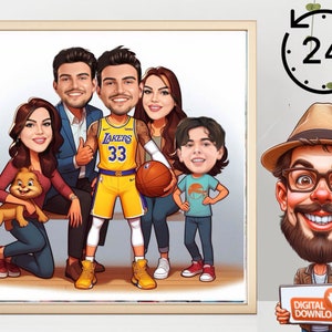 Custom basketball Cartoon Portrait, spor Portrait, custom Gift, spor Caricature, Custom Caricature, Caricature from Photo, family caricature