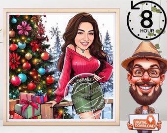 Caricatura navideña personalizada, regalo de aniversario personalizado (retrato digital)
