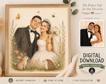 Custom Watercolor Couple Portrait, Wedding Illustration from Photo (Digital Download)