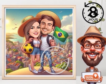 Caricatura de viaje personalizada, regalo de aniversario (descarga digital)