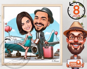 Retrato caricaturesco de viaje personalizado, regalo familiar personalizado (retrato digital)