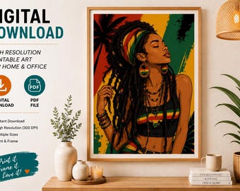 Afrocentric Woman Music Wall Art, Stylish Black Woman Print (Digital Download)
