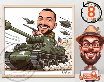 Retrato de caricatura de soldado personalizado: Dibujo grupal de elfos navideños (Descarga digital)