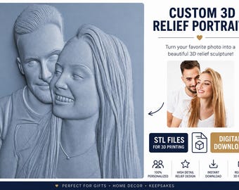 Custom 3D Wedding Relief Portrait STL File (Digital Download)