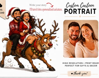 Custom Christmas Caricature, Personalized Anniversary Gift (Digital Portrait)
