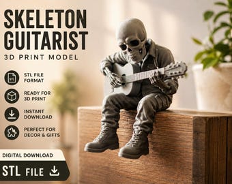 Skeleton Guitarist 3D Print Model, Seated Figure STL (Digital Download)