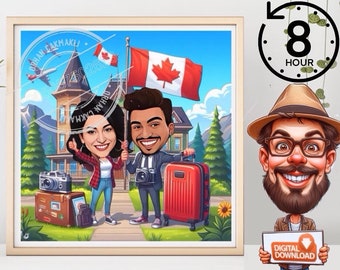 Retrato caricaturesco personalizado de Canadá, regalo personalizado (descarga digital)