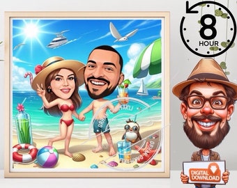 Caricatura playera personalizada, regalo de aniversario, retrato de boda (descarga digital)