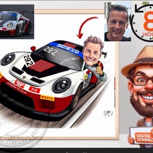 100% personalizado, Diseño de caricatura de coche personalizado, caricatura, Dibujo de coche personalizado Pareja, Retrato de boda, Bocetos a partir de foto, Regalos personalizados