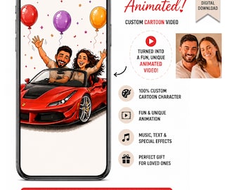 Custom Animated Caricature Video, Personalized Cartoon Animation, Birthday Wedding Invitation,  car caricature