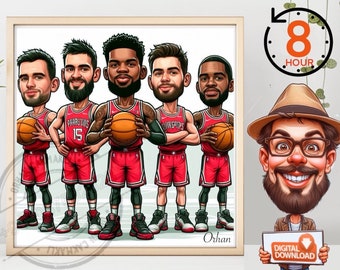 Retrato de caricatura de equipo deportivo personalizado a partir de una foto (descarga digital)