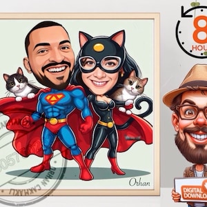 custom %100, Custom Hero Family Caricature Portrait, Family Gifts, super hero Drawing from Photo, hero Funny Gift, hero Cartoon Portrait