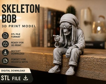 Skeleton Bob 3D Print Model, Seated Figurine, Modern Decor (STL File)