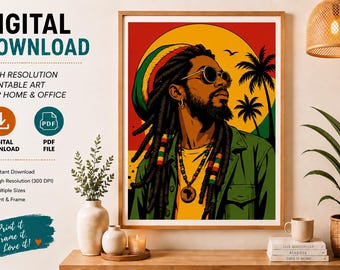 Afrocentric Music Wall Art Print, Black Man Fashion Poster, Urban Artwork (Digital Download)