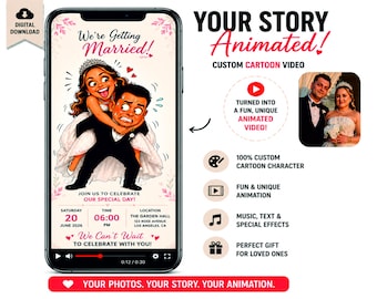 Custom Animated Caricature Video, Personalized Cartoon Animation, Birthday Wedding Invitation, Anniversary Christmas Valentine Gift