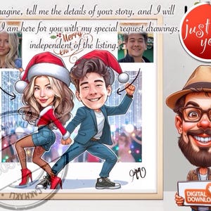 100% personalizado, caricatura de natal, caricatura, desenho de casal de natal personalizado, cartão de natal, esboços de fotos, presentes de natal,