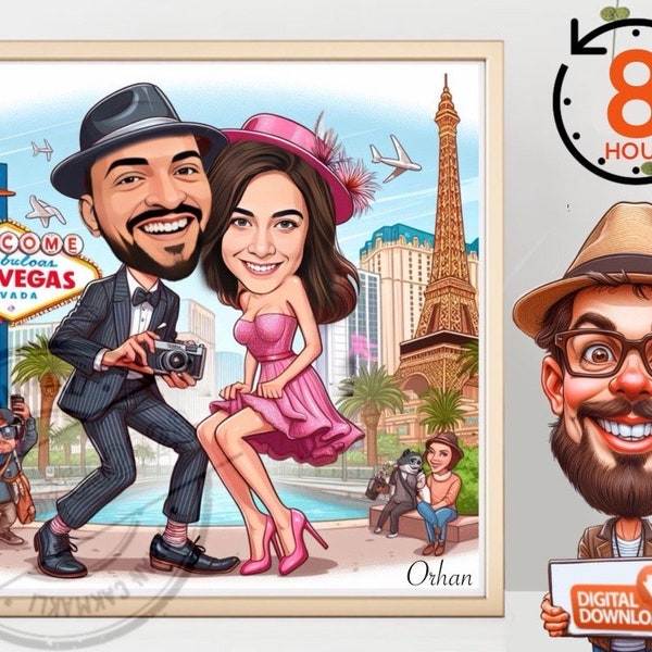 Custom lasvegas caricature, custom caricature, caricature sketch, Wedding Portrait, Sketches From Photo, Personalized Gifts