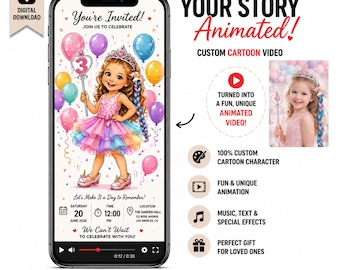 Custom Animated Caricature Video, Personalized Cartoon Animation, Birthday Wedding Invitation, Anniversary Christmas Valentine Gift